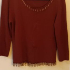 Ruby Road 3/4 length Sleeve Knit Top with beaded embellishments size L